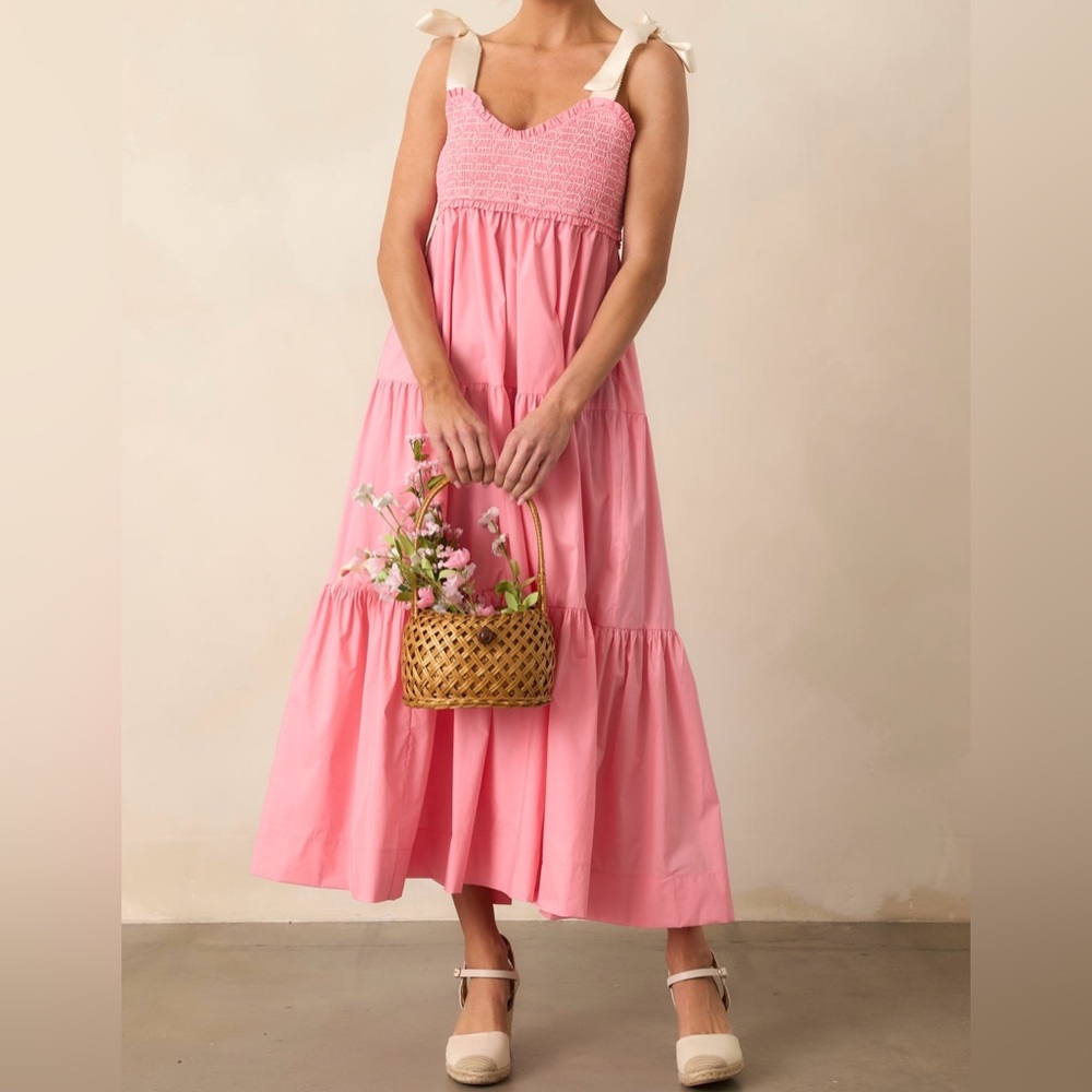 She + Sky Medium Pink Tiered Whisper Maxi Dress